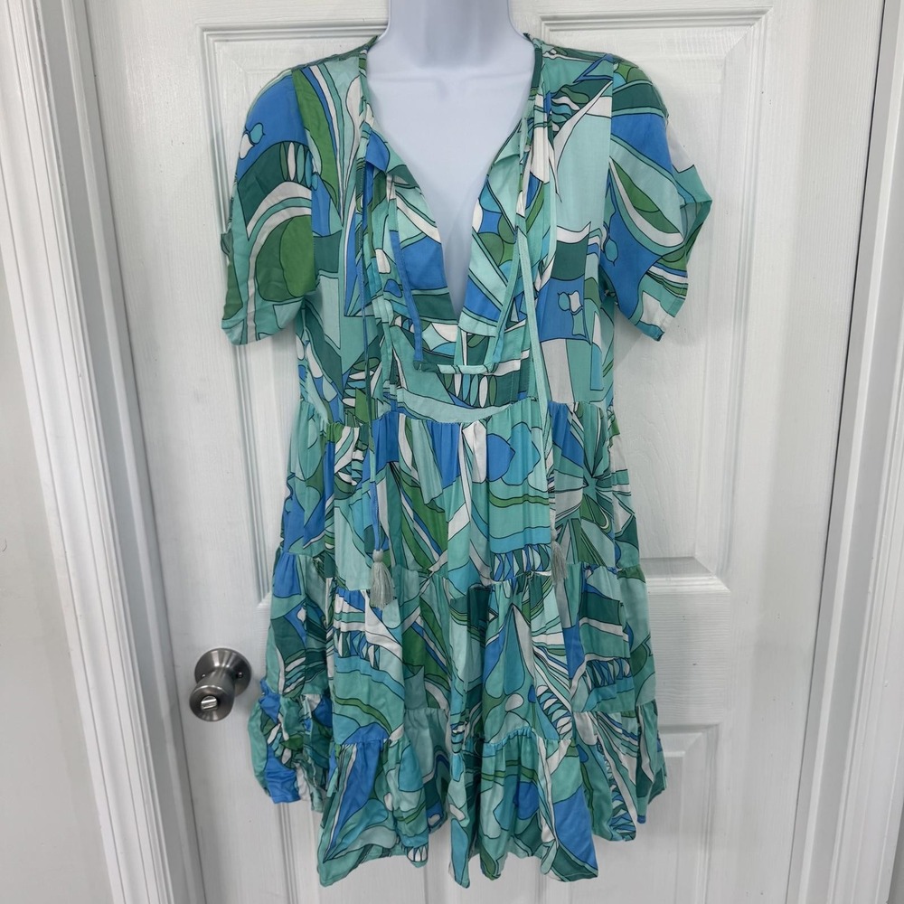 Vici Women's Green/Blue Pattern Summer Dress Size Small